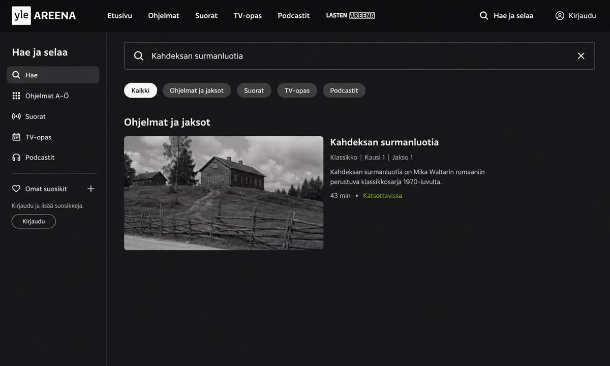 Kahdeksan surmanluotia haku Yle Areena