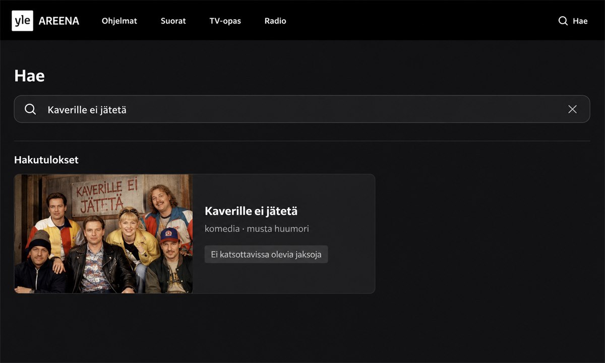 Yle Areena hakutoiminto kaverille ei jätetä