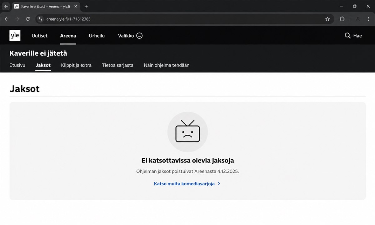 Kaverille ei jätetä jaksojen valinta Yle Areenassa