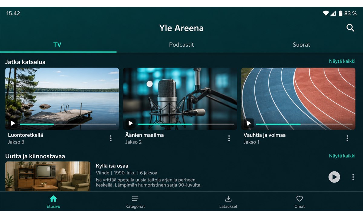 Yle Areena sovellus puhelimessa