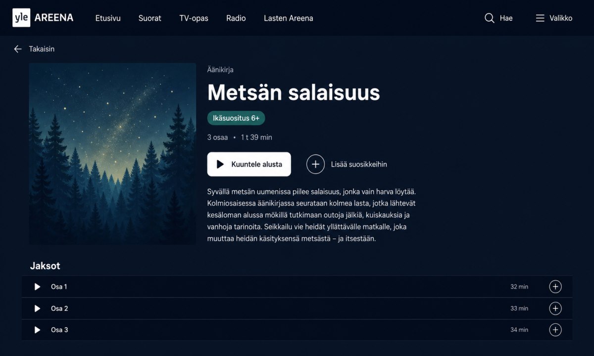 Yle Areena äänikirja sivu ikäsuositus jaksolista