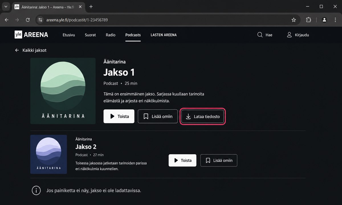 Yle Areena latausnuoli offline jakso