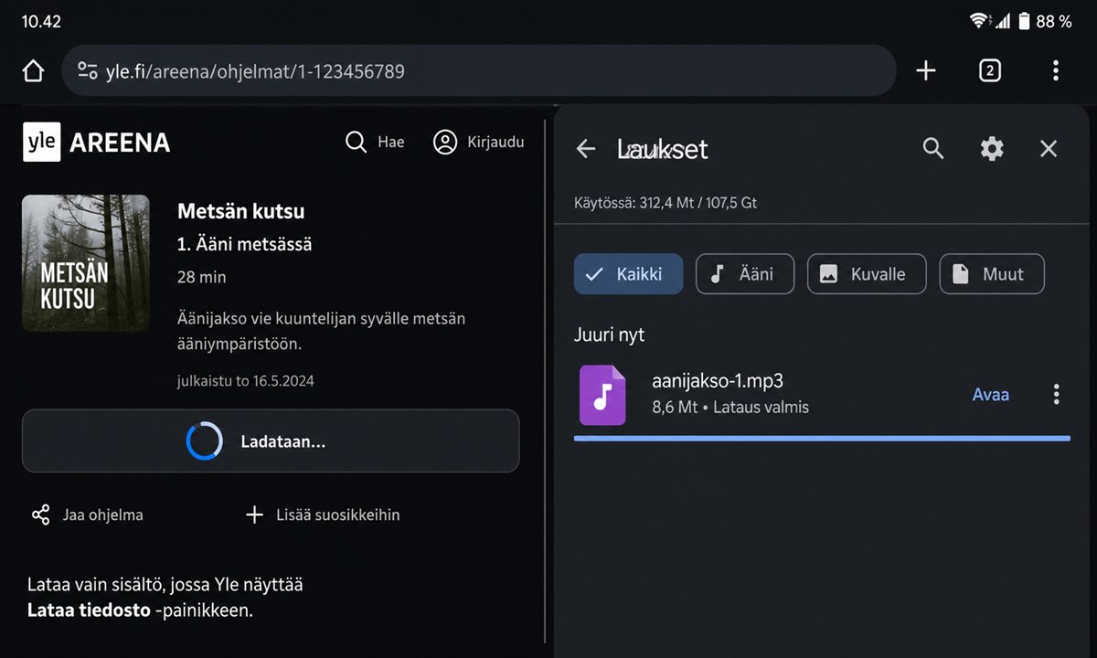 Yle Areena lataus käynnissä offline