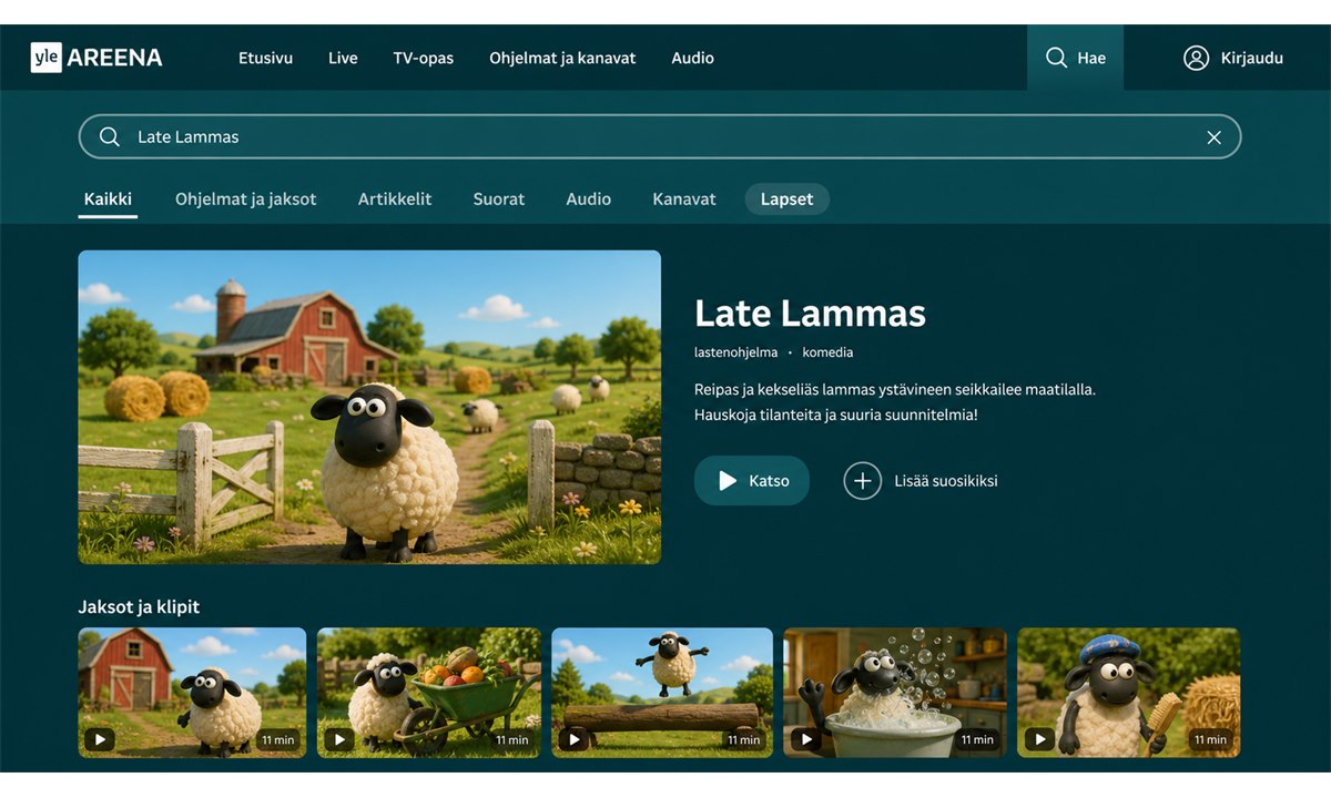 Late Lammas haku Yle Areenan lastenohjelmat