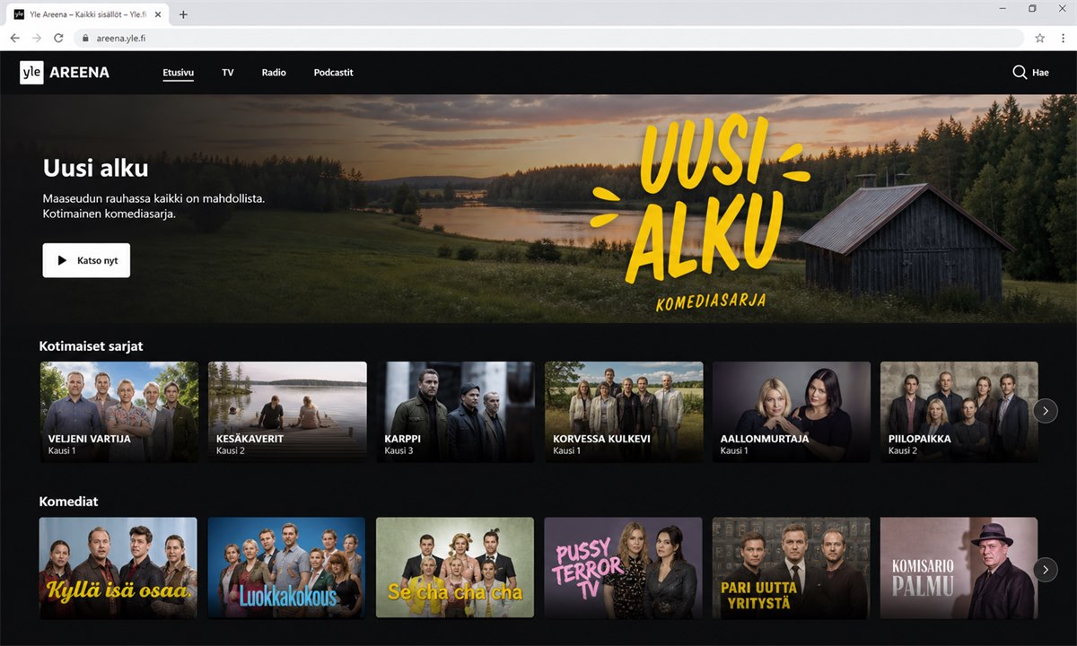 Yle Areena etusivu ja navigointi