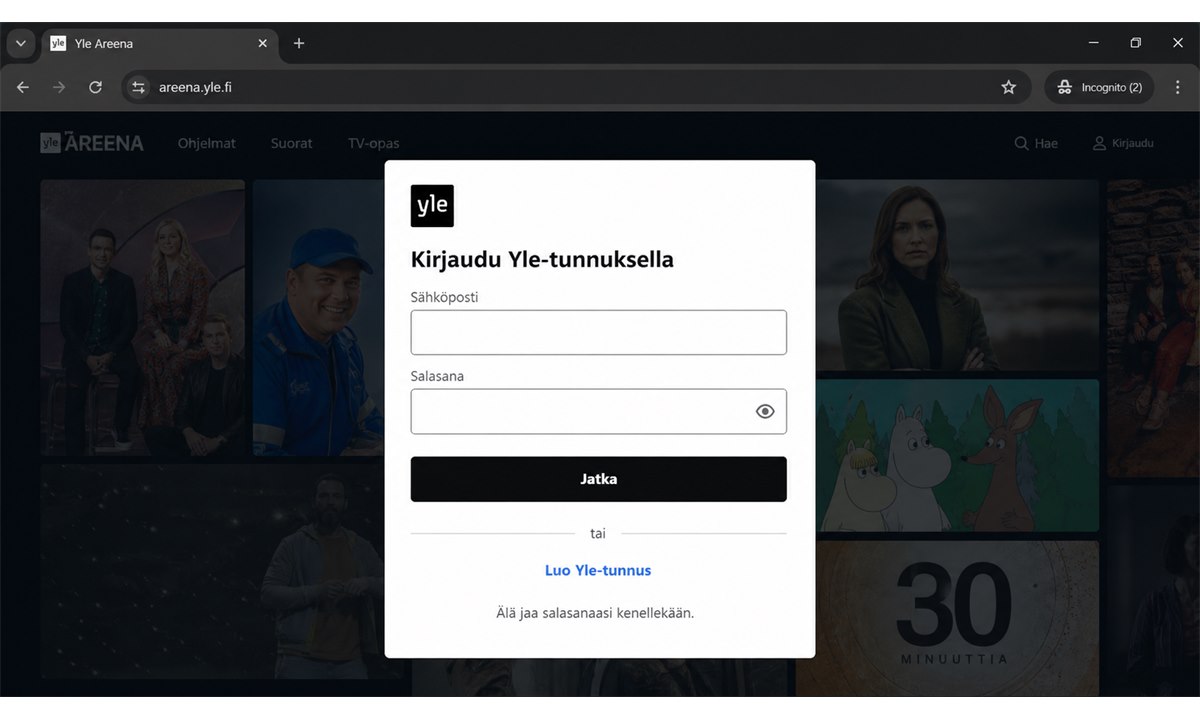 Yle-tunnus kirjautuminen Areena