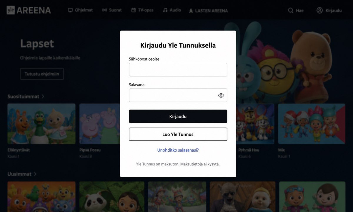 Yle Areena kirjautuminen Onneli ja Anneli katsomiseen