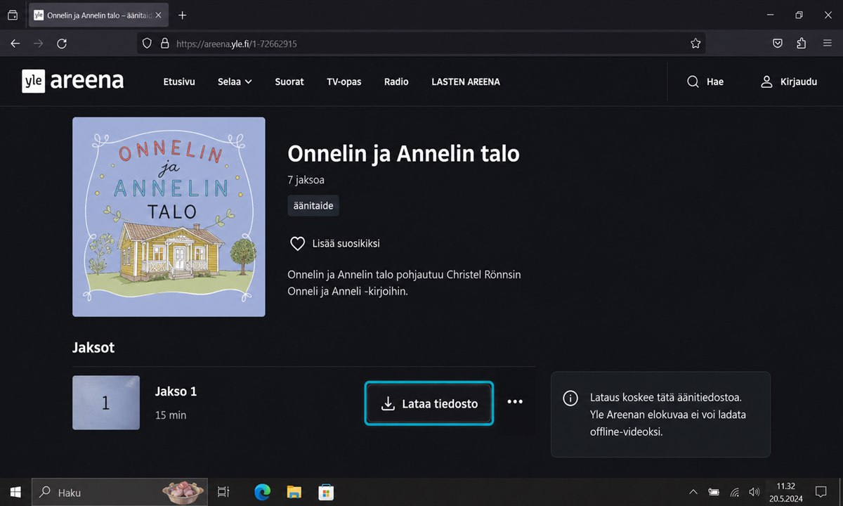Onneli ja Anneli lataaminen offline-katselua varten Yle Areena