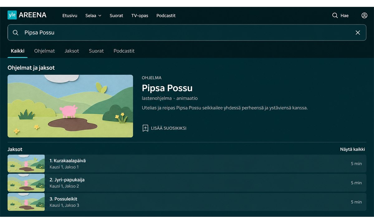 Pipsa Possu hakutulos Yle Areenassa