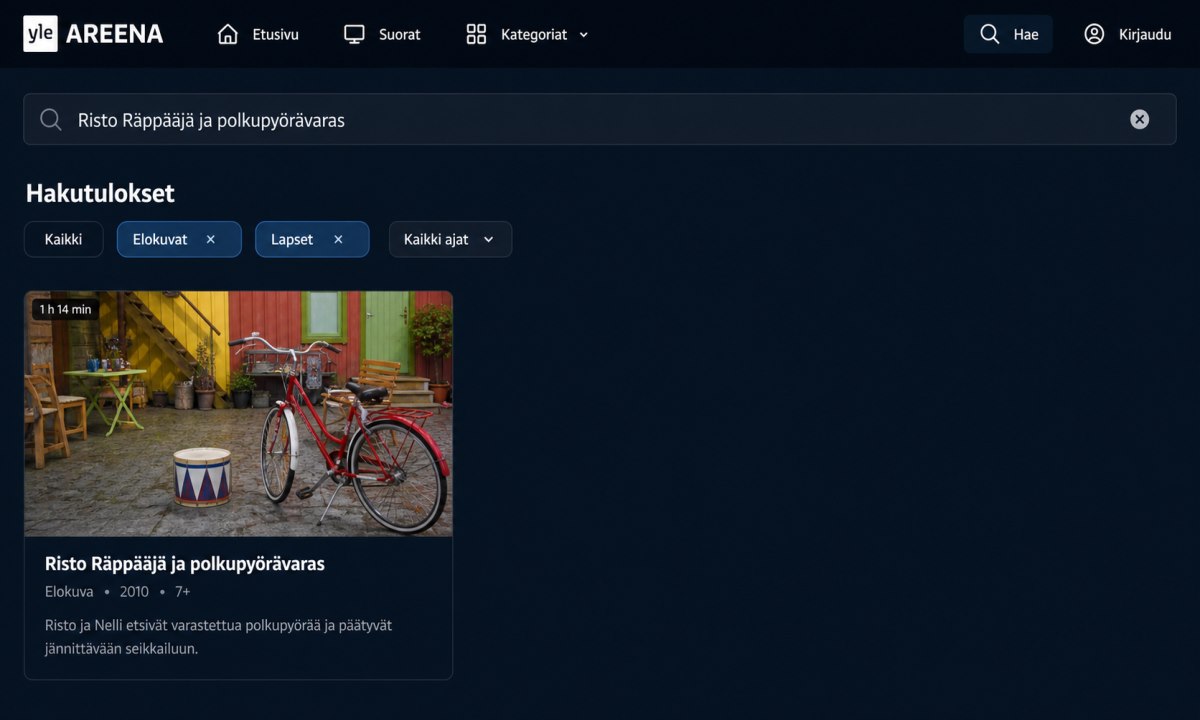 Yle Areena hakutulos Risto Räppääjä ja polkupyörävaras