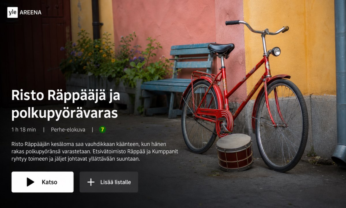 Risto Räppääjä elokuvan tietosivu Yle Areenassa, kesto ja ikäsuositus näkyvissä