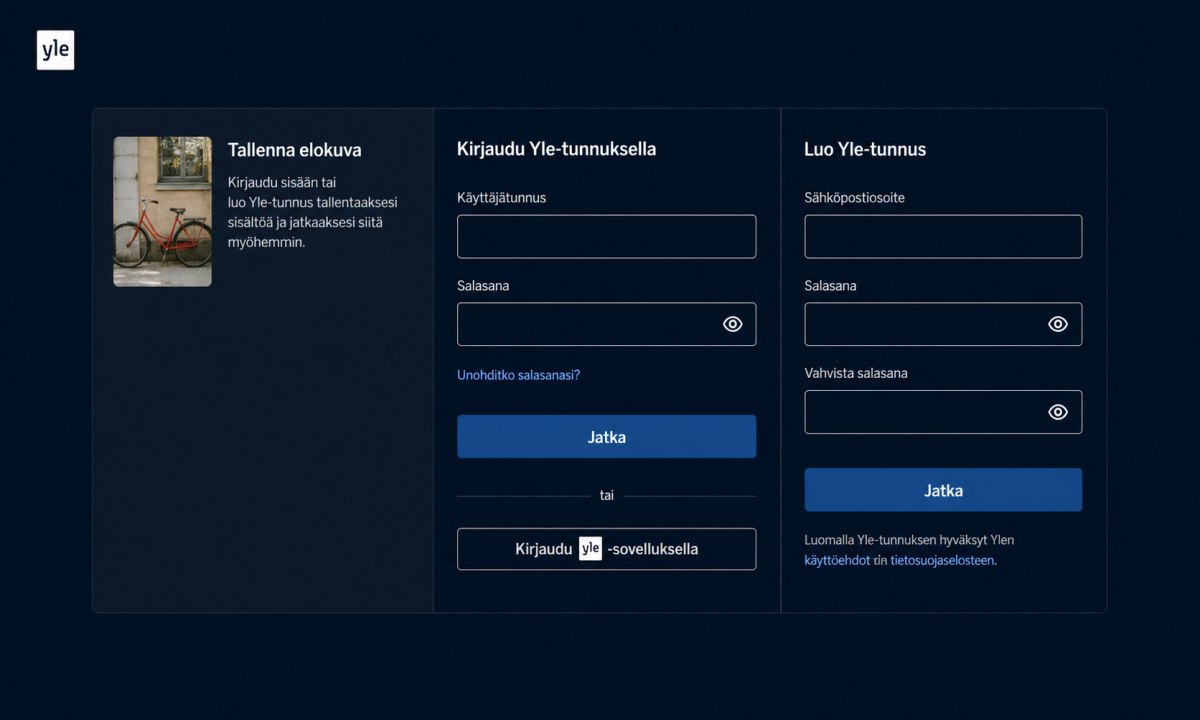 Yle-tunnus kirjautumissivu ja tilin luominen