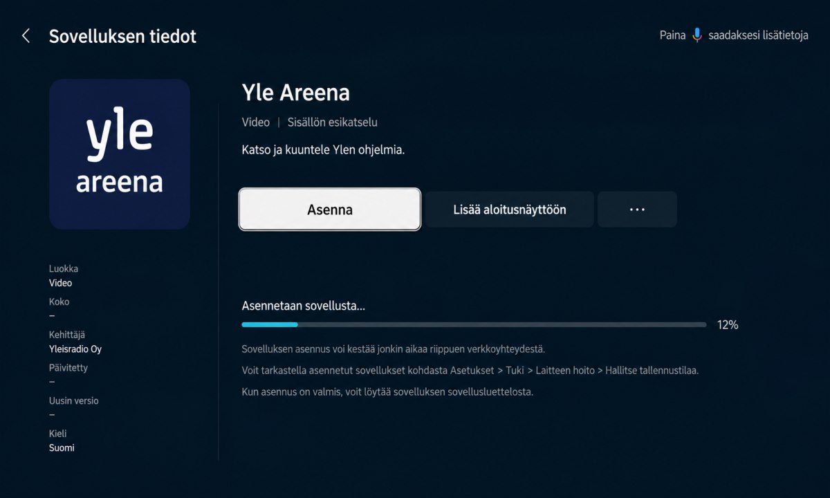 Yle Areena sovelluksen asentaminen Samsung TV:lle
