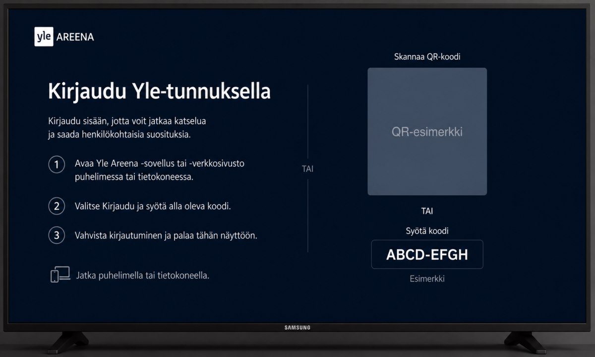 Yle Areena kirjautuminen Samsung TV QR-koodilla