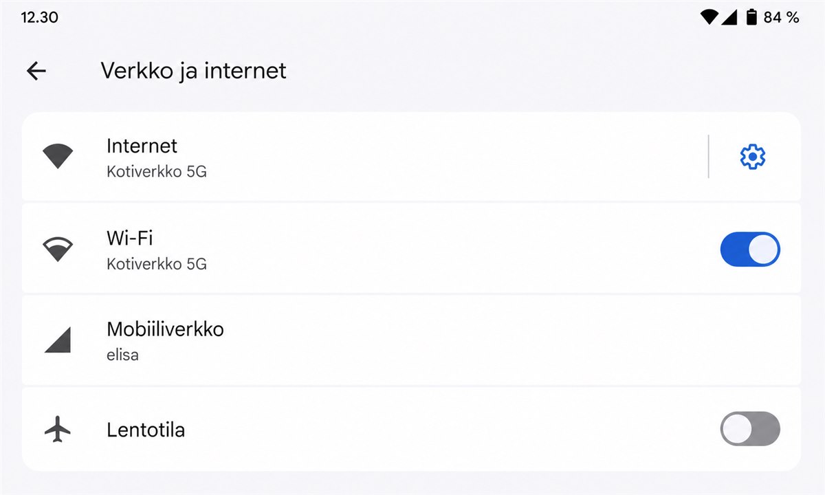Puhelimen Wi-Fi asetukset tarkistus