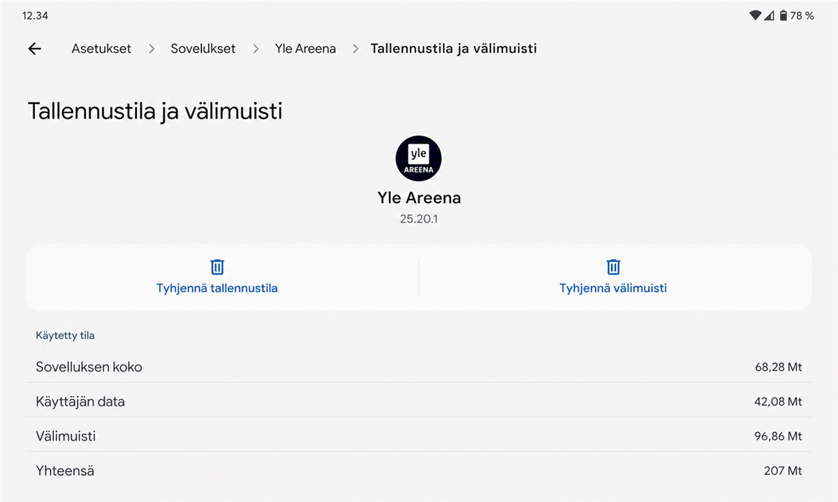Android sovelluksen välimuistin tyhjentäminen