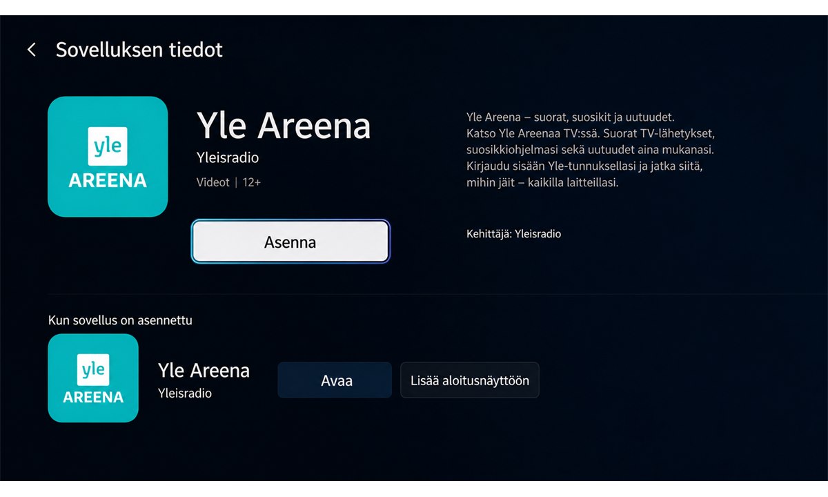 Yle Areena asennus Samsung TV