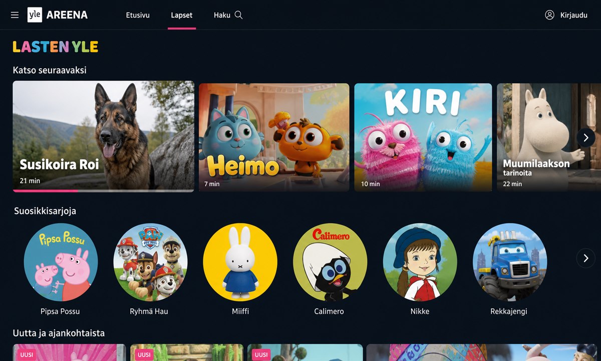 Lasten Yle etusivu Yle Areenassa
