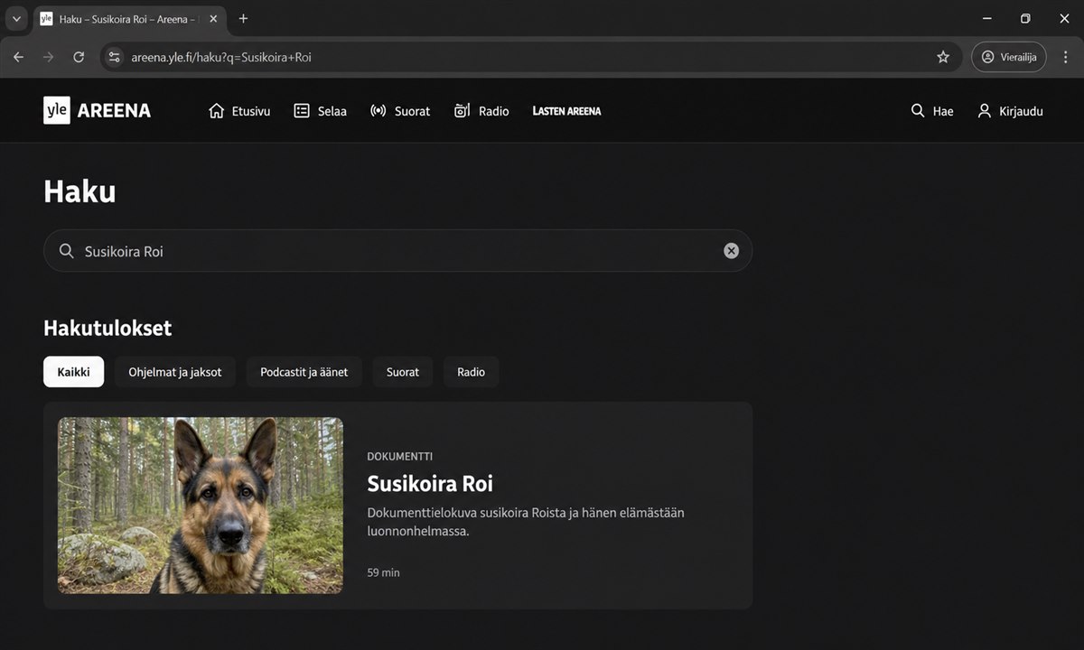 Susikoira Roi haku Yle Areena