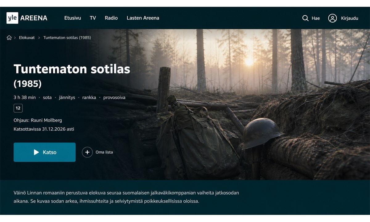 Tuntematon sotilas 1985 elokuvan tietosivu Yle Areenassa