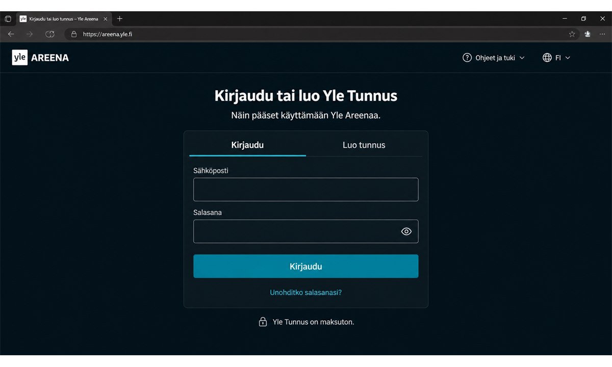 Yle-tunnuksen luomislomake Yle Areena -palvelussa