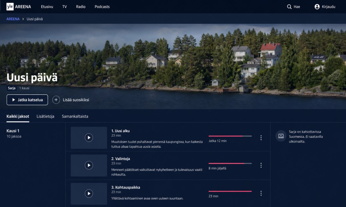 Uusi päivä sarjasivu Yle Areenassa kaikilla jaksoilla