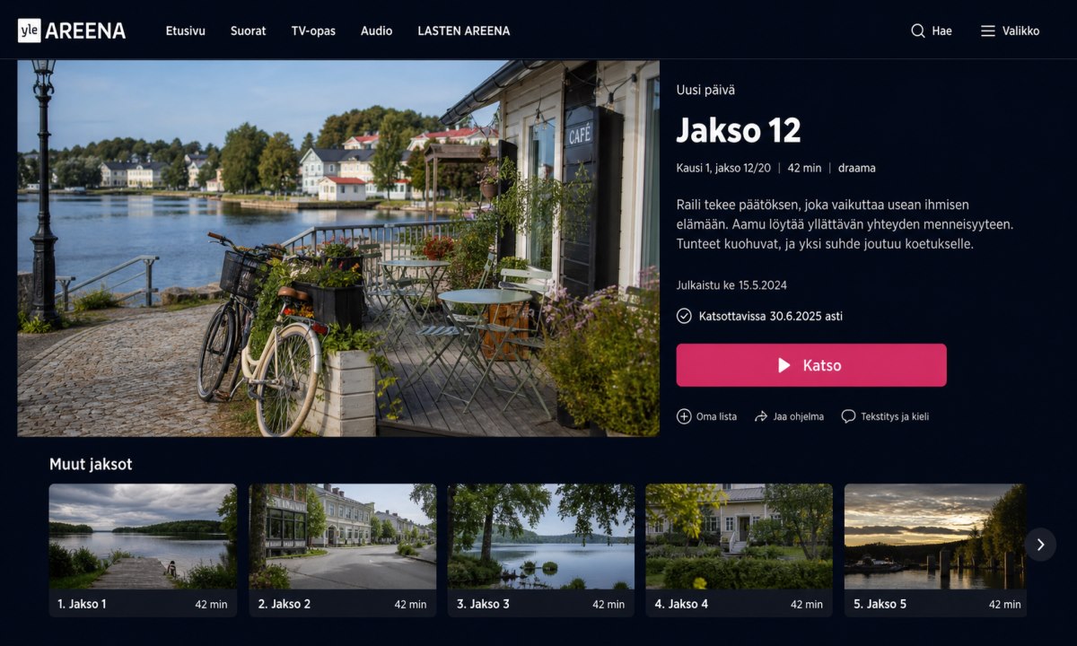Uusi päivä yksittäisen jakson tietosivu ja Katso-painike