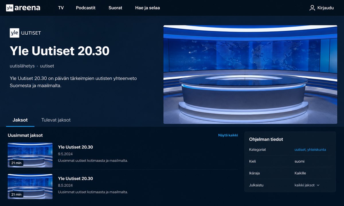 Yle areena uutiset 20.30