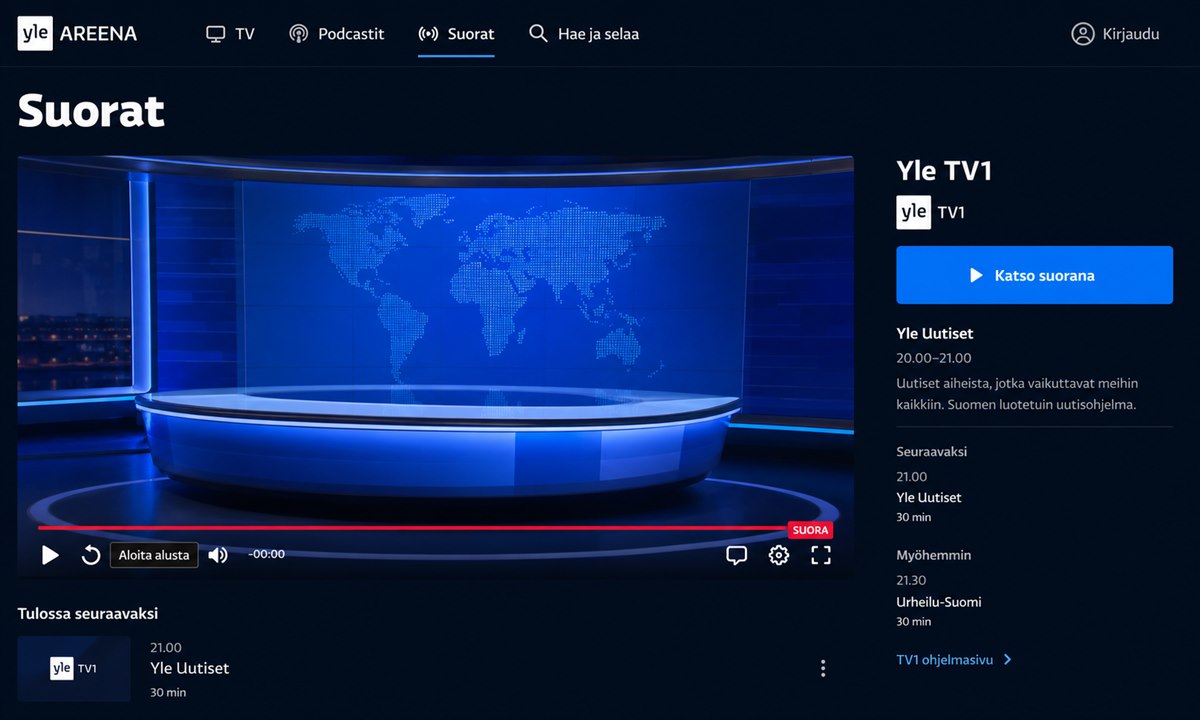 Yle TV1 suora lähetys Yle Areenassa