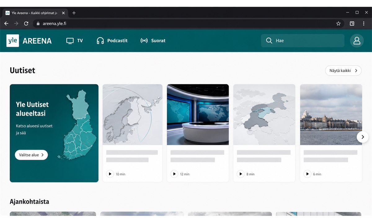 Yle Areena etusivu ja ylänavigaatio
