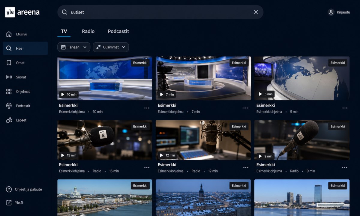 Yle Areena uutiset haku ja navigaatio