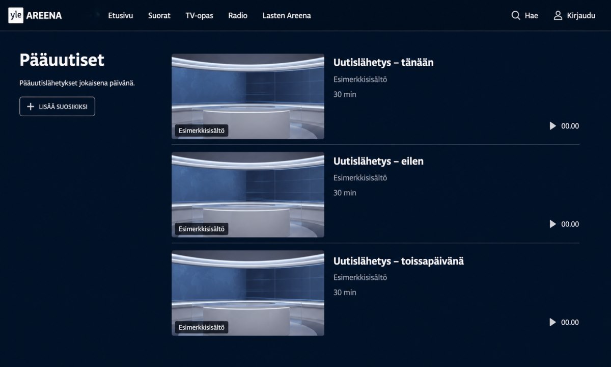 Ylen pääuutiset jaksolista Areena