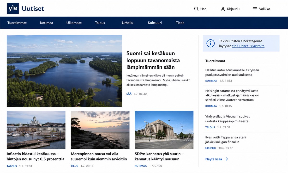 Yle Areena uutiskategoriat kotimaa ulkomaat urheilu