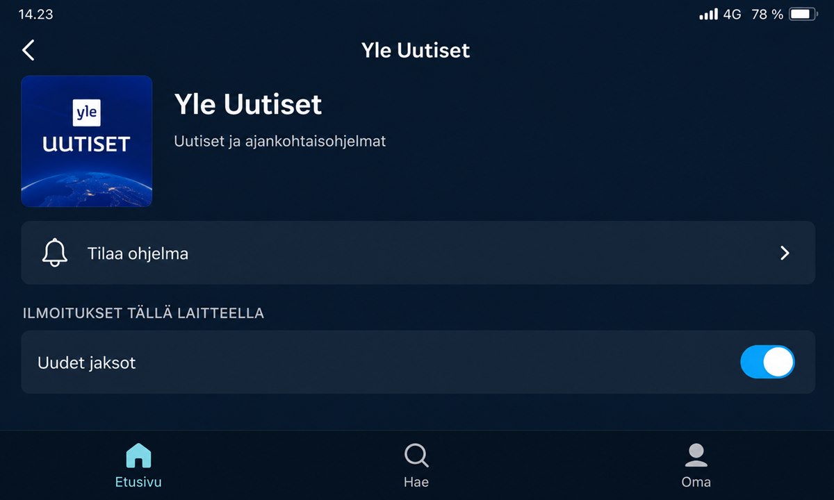 Yle Areena uutispodcast tilaus ja push-ilmoitukset