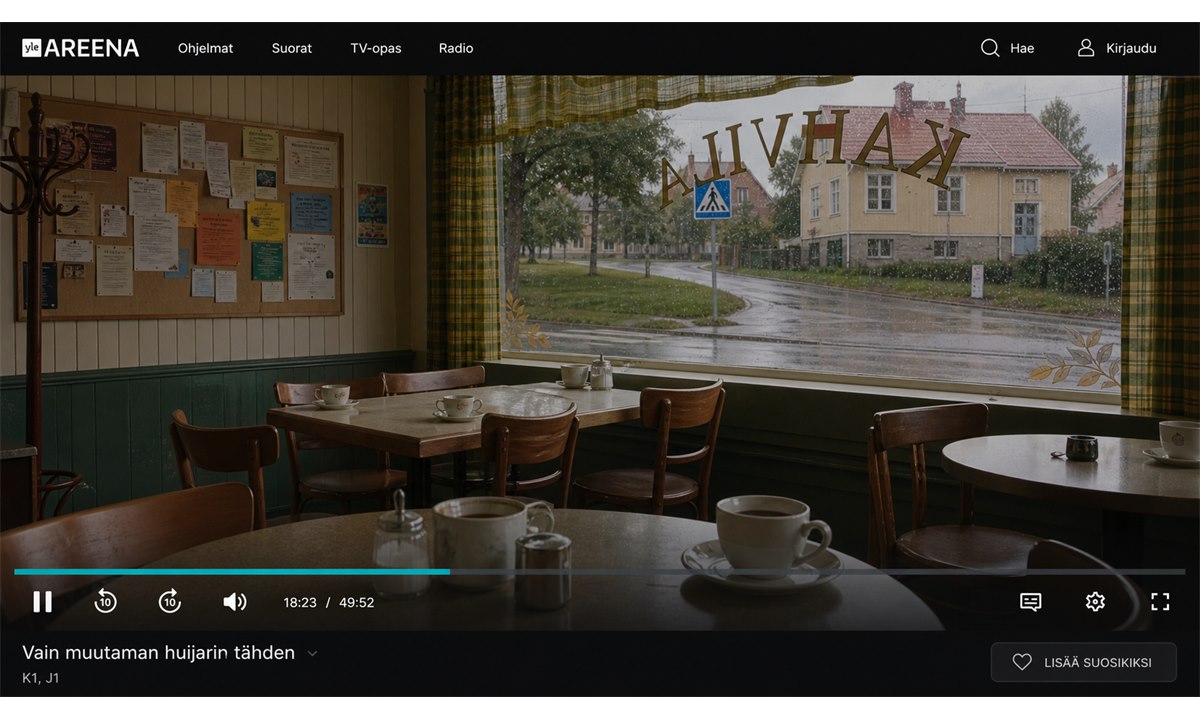 Yle Areena videosoitin käynnissä elokuvaa katsottaessa