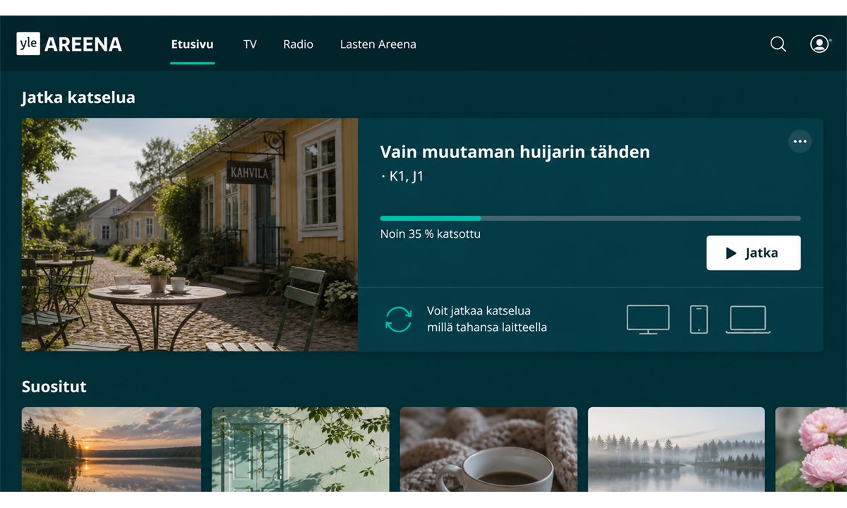 Yle Areena katselun keskeyttäminen ja jatkaminen