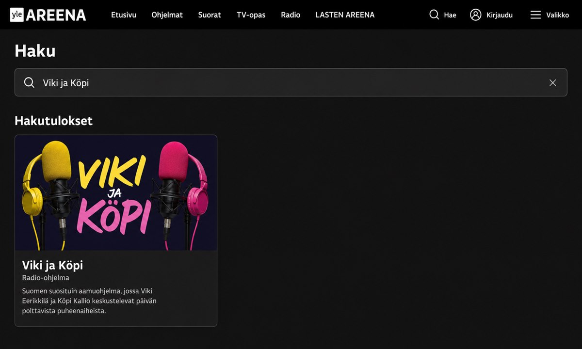 Viki ja Köpi hakutulos Yle Areenassa