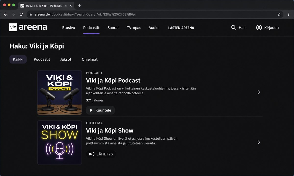 Yle Areena podcast-osio ja haku