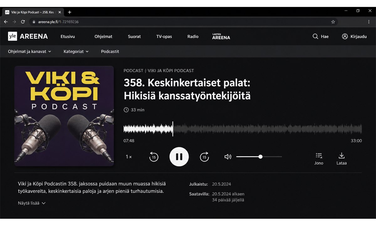 Viki ja Köpi podcast toistimen hallintapainikkeet