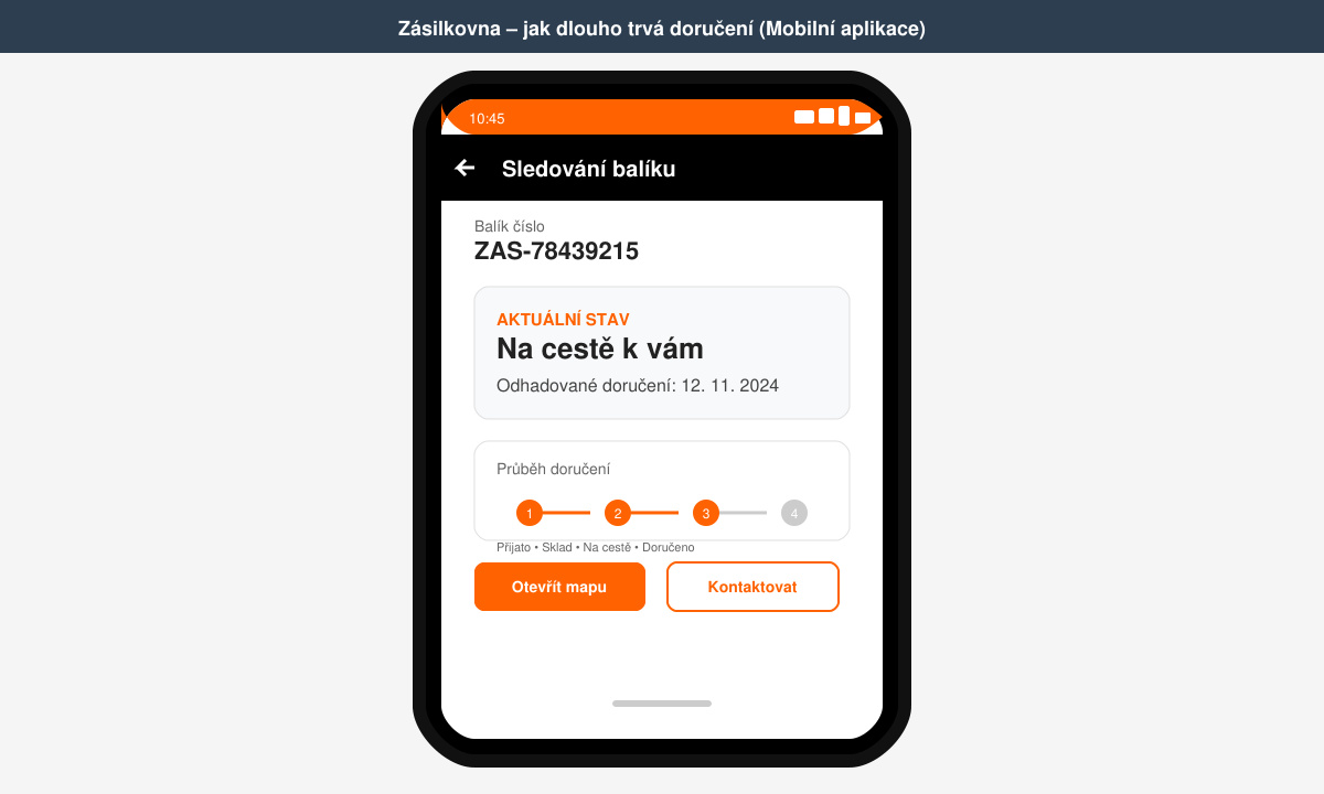 Mobilní aplikace Zásilkovny se stavem doručení balíku