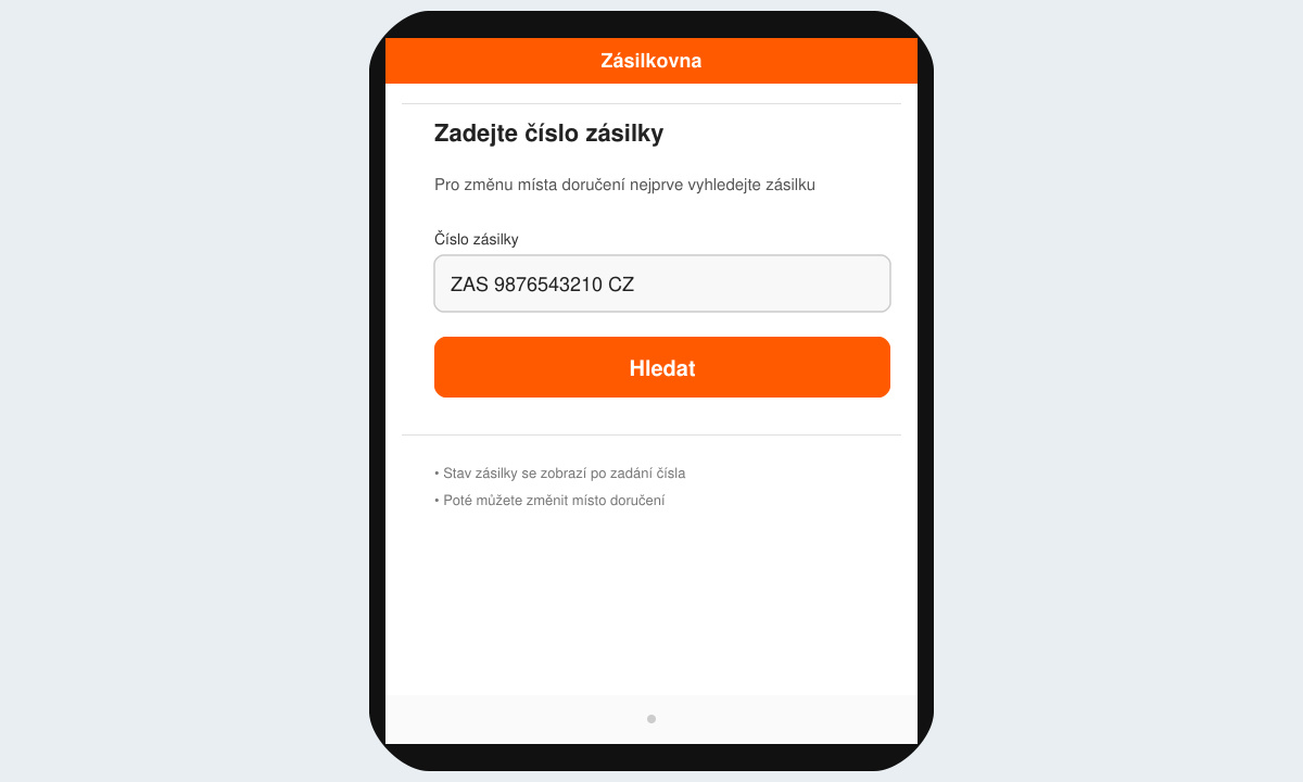 Zásilkovna jak změnit místo doručení – zadání čísla zásilky v aplikaci