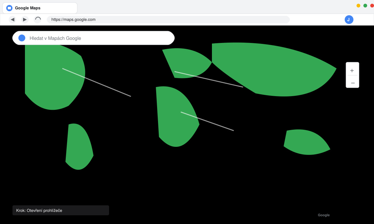 První krok otevření Zeměpisná mapa světa online v prohlížeči