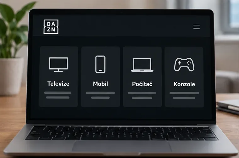 Notebook se čtyřmi kategoriemi podporovaných zařízení: televize, mobil, počítač a konzole