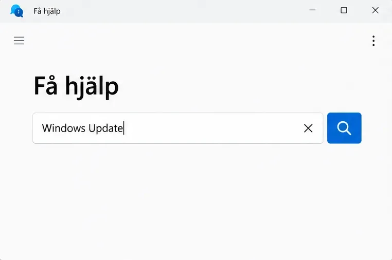 Appen Få hjälp med Windows Update inskrivet i sökfältet.