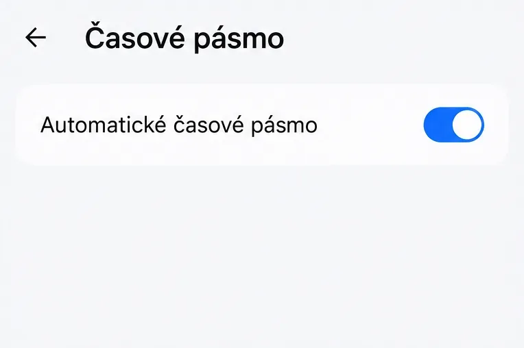 Nastavení Androidu v části Časové pásmo se zapnutou volbou Automatické časové pásmo.